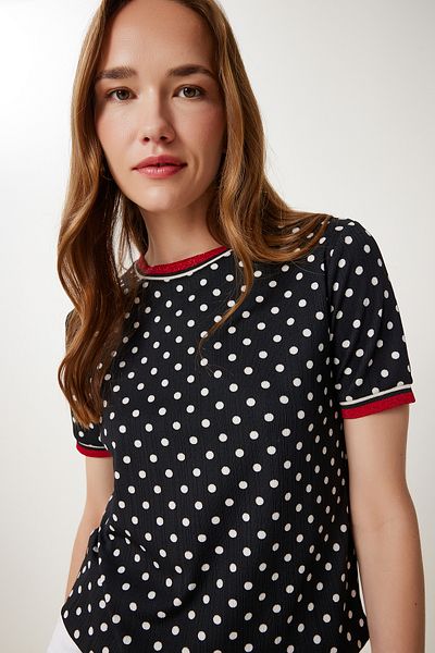 Happiness İstanbul Women's Black Ecru Patterned Flexible Knitted Blouse Tp00078