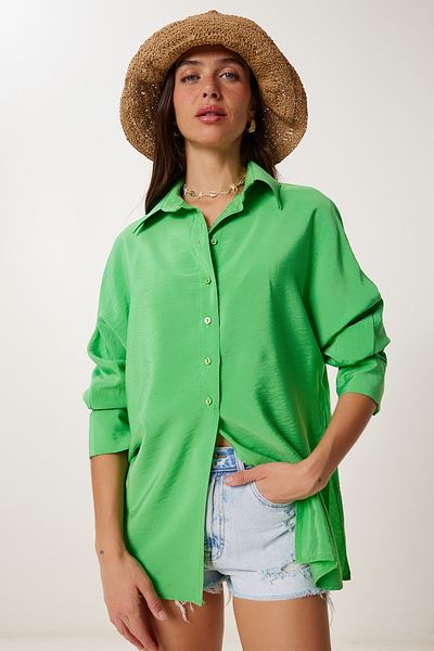 Happiness İstanbul Women's Green Slit Ayrobin Shirt Wf00116