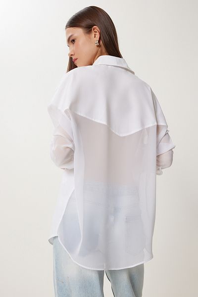 Happiness İstanbul Women's Ecru Chiffon Detailed Woven Shirt Wf00141