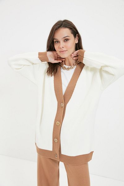Trendyol Modest Σετ πλεκτά ζακέτα-παντελόνι με λεπτομερή ρίγα καμήλας TCTAW22AU0156