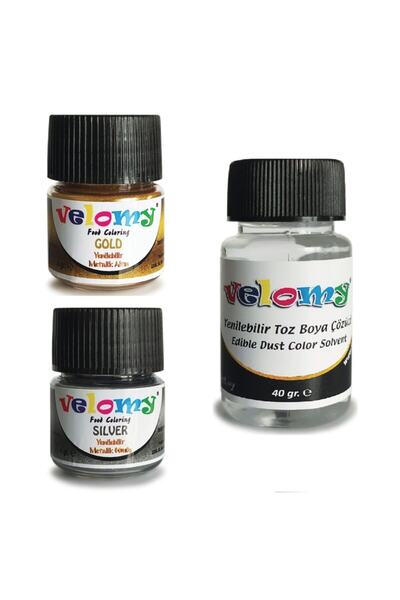 velomy Metalik Gümüş Toz Boya Gıda Boyası 2 Adet 4 Gr+4 Gr Toz Boya Çözücü 40 Gr