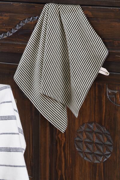 ÖDEL HOME Black Fine Line Patterned Kitchen Napkin - Drying Cloth