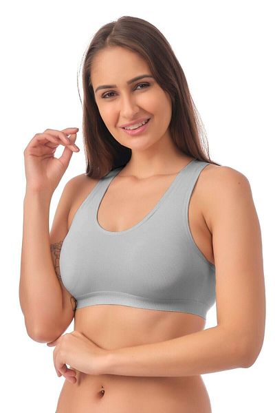 Doce Cravo Combed Cotton Padded Thick Strap Sports Bustier11601817 Gray