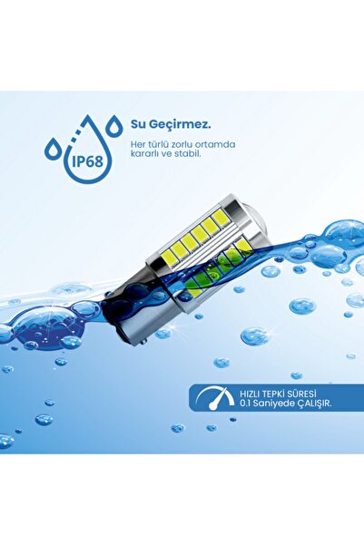 Waxen Stop Sinyal Geri Vites Ampulü Mercekli 33 Led P21w 1157 Ba15d 6500k Beyaz Güçlü Işık