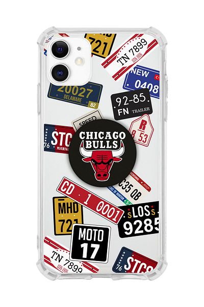shoptocase متوافق مع هاتف Iphone 11، تذكرة ممتصة للصدمات ومجموعة Popsocket منقوشة من Chicago Bulls