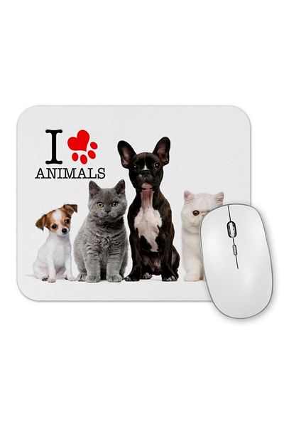 Baskı Dükkanı I Love Animals Cat Dog Cat Dog Pet Animal Mouse Pad