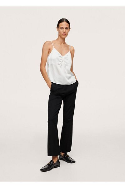 MANGO Woman Top din dantela din satin alb murdar pentru femei