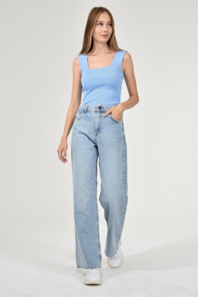 SİZ Kadın Pallazo Style Denim Rengi Wide Leg Jean