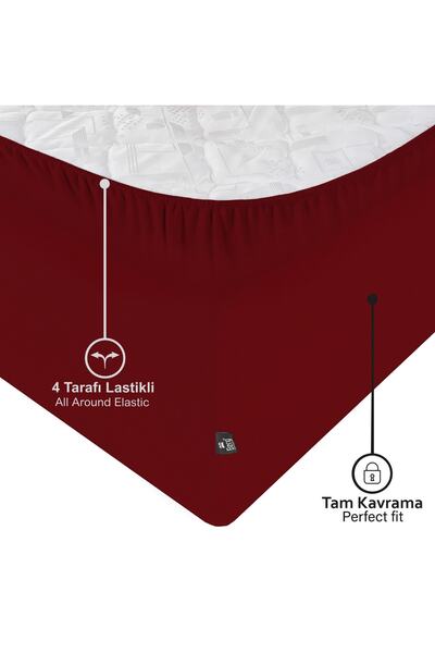 Berg Bettlaken 180x200 +35 cm Height Elastic Luxury Combed Cotton Bed Sheet Claret Red