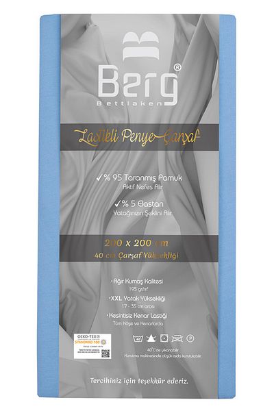 Berg Bettlaken ملاءة سرير فاخرة من القطن الممشط بارتفاع 200 × 200 + 35 سم باللون الأزرق