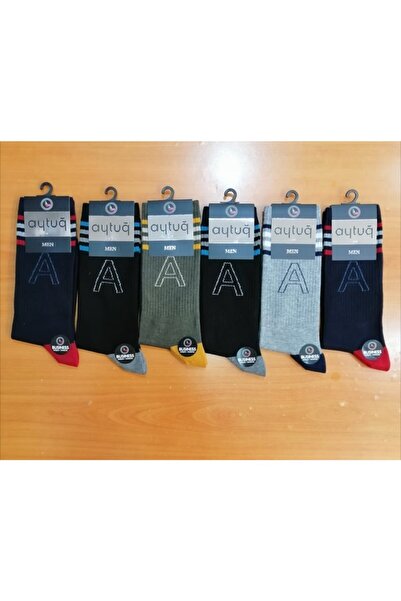 Aytuğ 6 Çift Erkek Burun Dikişsiz Seamless Pamuk Cotton Çizgili Tenis Çorabı
