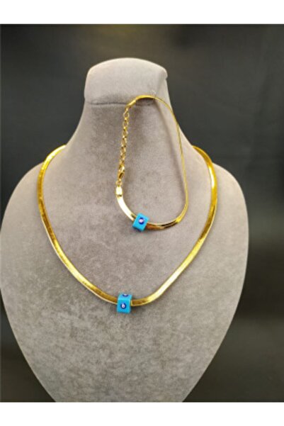 barisiva gold 22 Ayar Altın Kaplama Kadın 2li Yassı Italyan Zincir Set Kolye ...