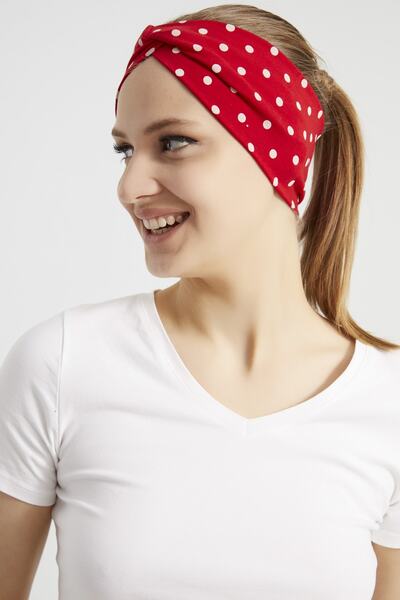Butikgiz Red and White Polka Dot Boutique Women's Bandana Hair Band, Extra Soft, Flexible, Natural, Combed Cotton