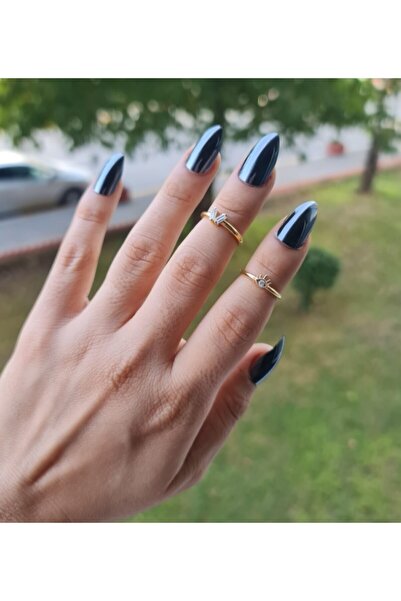 WONDER TOUCH 24k Altın Kaplama Ikili Eklem Yüzük Set,1.yüzük Baget Taşlı,2.yü...