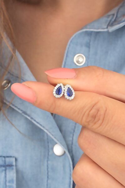 Miavi Silver 925 Ayar Gümüş Safir Taşlı Küpe