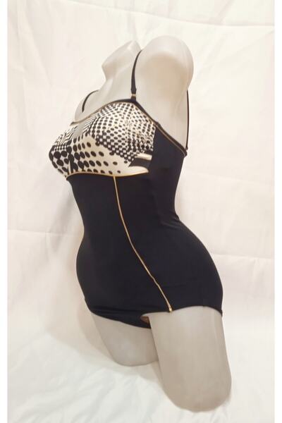 Angel Sea Γυναικείο μαγιό σε μαύρο κρεμ χρώμα με γεωμετρικό σχέδιο και χρυσές...