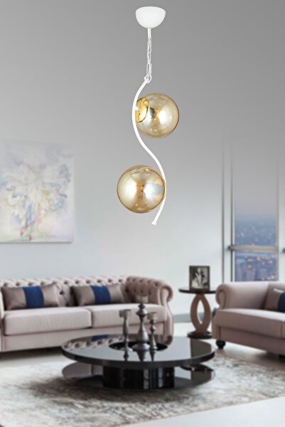 Genel Markalar 2'li Beyaz Senem Bal Glop Camlı Aşağı Bakan Lüks Avize