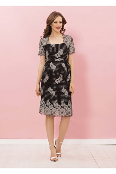 Genel Markalar Siyah Beyaz Dantel Abiye Kısa Hamile Elbise