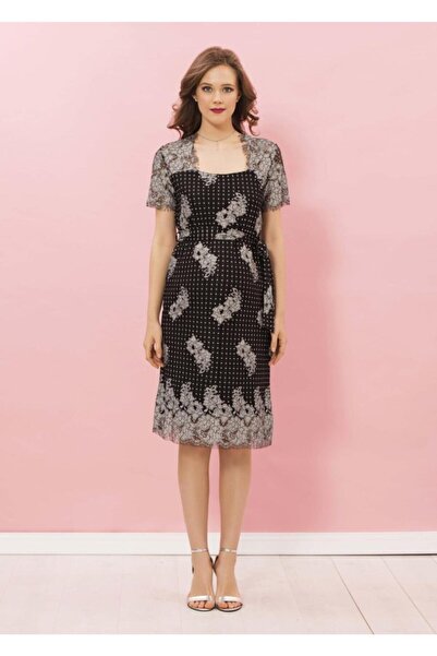 Genel Markalar Siyah Beyaz Dantel Abiye Kısa Hamile Elbise