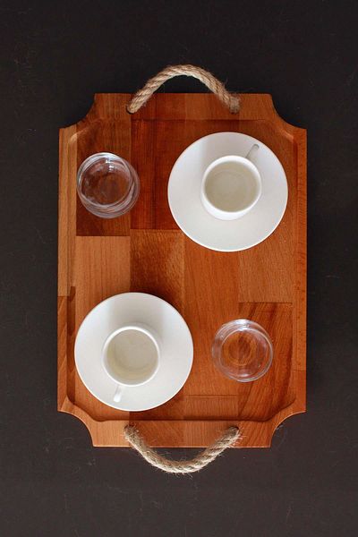 Raven Home Studio Solid Wood Jute String Tray Tray Natural