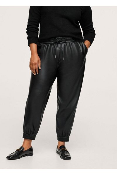 MANGO Woman Women's Black Faux Leather Trousers