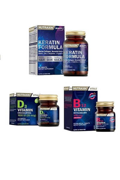 Nutraxin Keratin Formula 60 T - Vitamin D3 and B12 Dilated