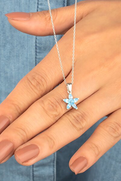 Miavi Silver 925 Ayar Gümüş Aquamarine Taşlı Nergis Çiçeği Kolye
