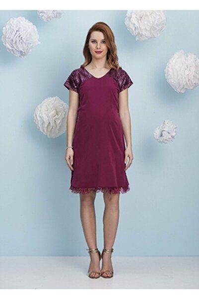 Genel Markalar Omuzu Payetli Kısa Abiye Hamile Elbise