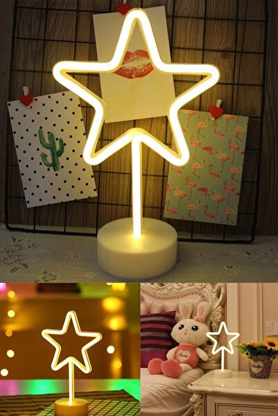 DEMPOWER Dekoratif Yıldız Tasarımlı Neon Led Masa Ve Gece Lambası