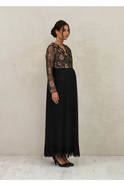 Genel Markalar Kadın Siyah Degaje Yakalı Abiye Hamile Elbise