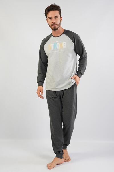Espuar Men's Strong Letter Comfortable Long Sleeve Pajama Set