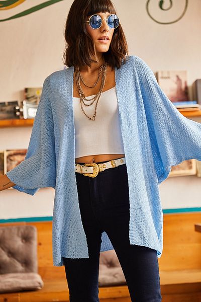 Olalook Woman Baby Blue Bat Spring Cardigan HRK-19000057