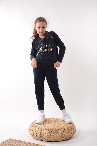 Pamuk & Pamuk Varak Front Printed Navy Blue Girl's Tracksuit Set