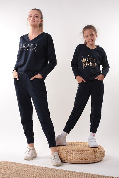 Pamuk & Pamuk Varak Front Printed Navy Blue Girl's Tracksuit Set