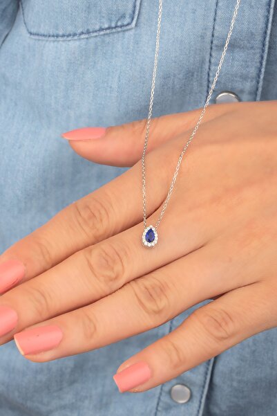 Miavi Silver 925 Ayar Gümüş Safir Taşlı Kolye