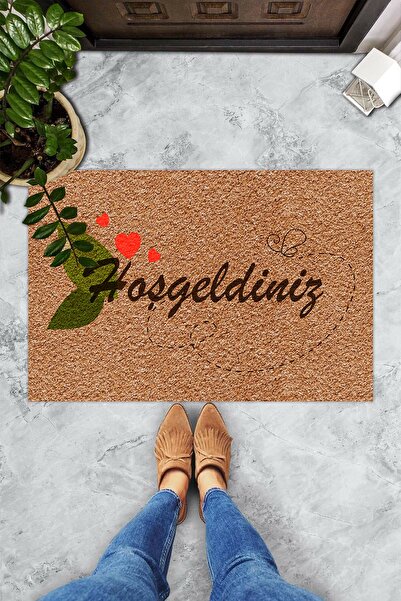 Evsebu Welcome Triple Red Heart Decorative Door Mat