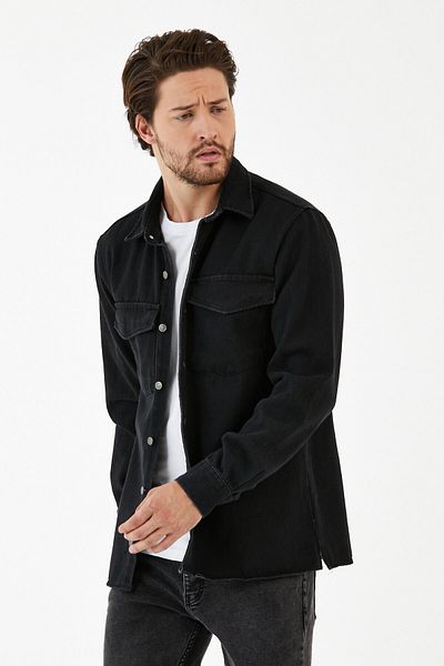 DOAYS Ανδρικό τζιν πουκάμισο μπουφάν Casual Fit Μακρυμάνικο πουκάμισο με κανονική εφαρμογή