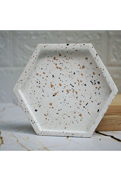 Beton Döküm Tekli Camel Mini Terrazzo Altıgen Mum Tabağı Terrazo Bardak Altlığı