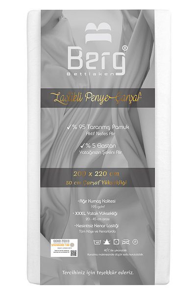 Berg Bettlaken 200x220 +45 Cm Height Elastic Luxury Combed Cotton Bed Sheet White, Luxury Fitted Sheet Cotton