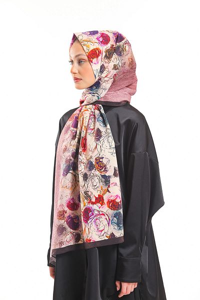 19V69 ITALIA Powder Brown Shawl Floral Pattern Elegante Series with Scarf Hanger and Gift Set 75x200 Cm
