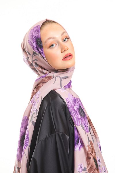 19V69 ITALIA Powder Lilac Shawl Floral Pattern Pavia Series with Scarf Hanger and Gift Set 90x200 Cm