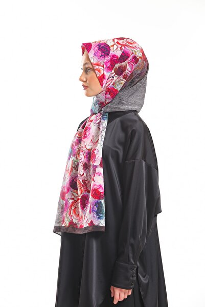 19V69 ITALIA Anthracite Brown Shawl Floral Pattern Elegante Series with Scarf Hanger 75x200 Cm