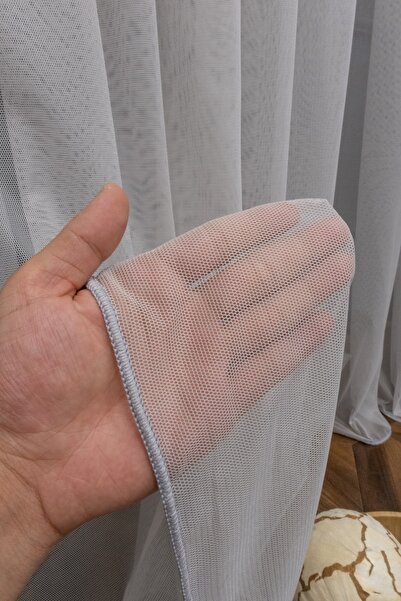 perdealemi ستارة تول سادة رمادي غريك، 400x270، ثنيات ضيقة، 1/3