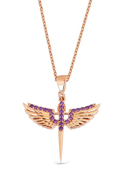 Argentum Concept 925 Ayar Gümüş Mor Taşlı Mikail Melek Kolye - N115101