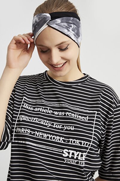 Butikgiz Batik Black and White, Boutique Women's Bandana Hair Band, Extra Soft, Flexible, Natural, Combed Cotton