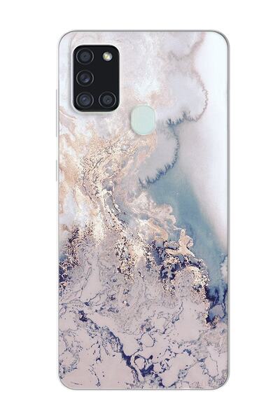 Spoyi Samsung Galaxy A21s Lila Mermer Tasarımlı Süper Şeffaf Telefon Kılıfı