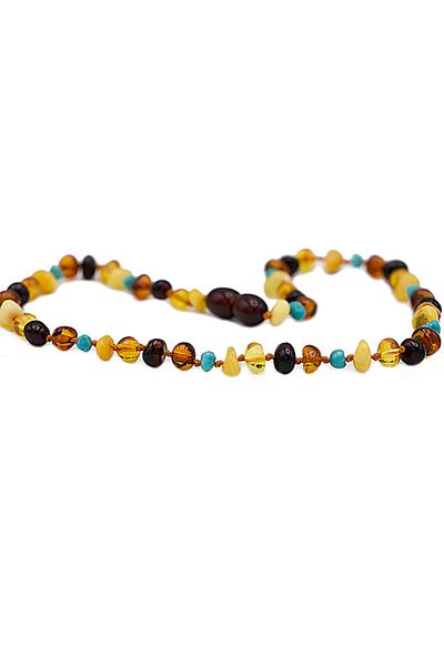 Modalyon Certified Amber Necklace Turquoise Multicolor Baby Teeth Necklace with Spare Clip Gift 0-6 Years