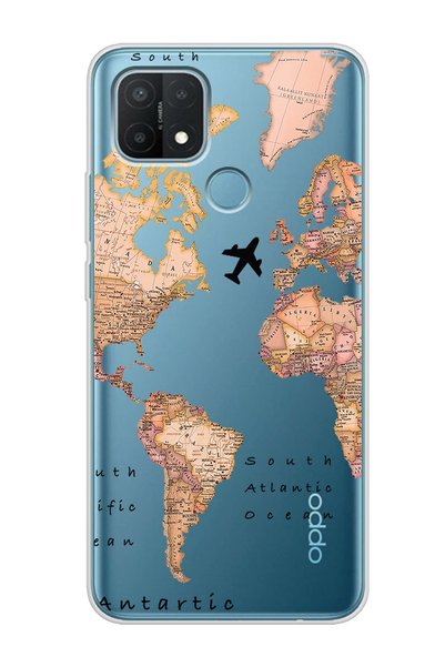 Spoyi Oppo A15 - A15S Super Transparent Phone Case with Transparent Map Design