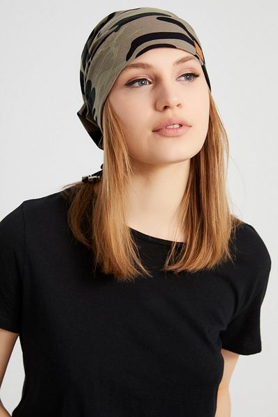 Butikgiz Women's Khaki, Camouflage Patterned, Rope Detailed 4 Season Hat Beanie Buff Ultra Soft Natural Combed Cotton