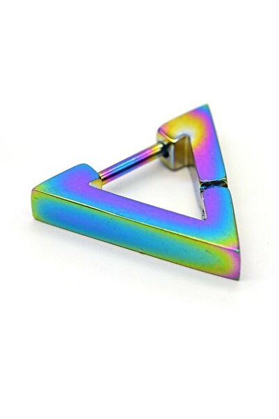 The Collection Unisex Gökkuşağı Triagle Titanyum Üçgen Çelik Küpe